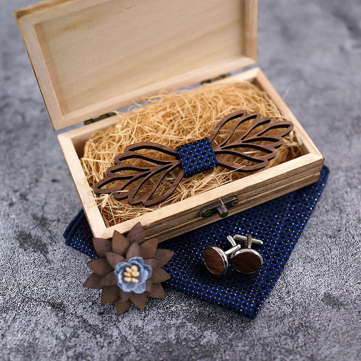 Juego de 4 pajaritas de madera con forma de hojas huecas para hombre.