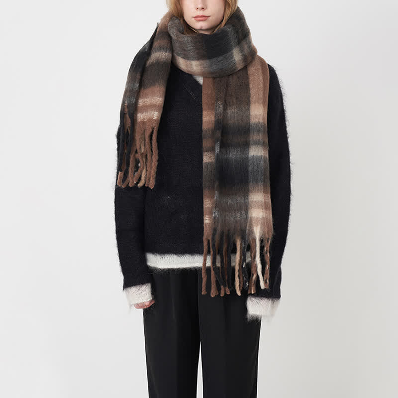 Bufanda gruesa de cuadros escoceses de colores grandes para mujer