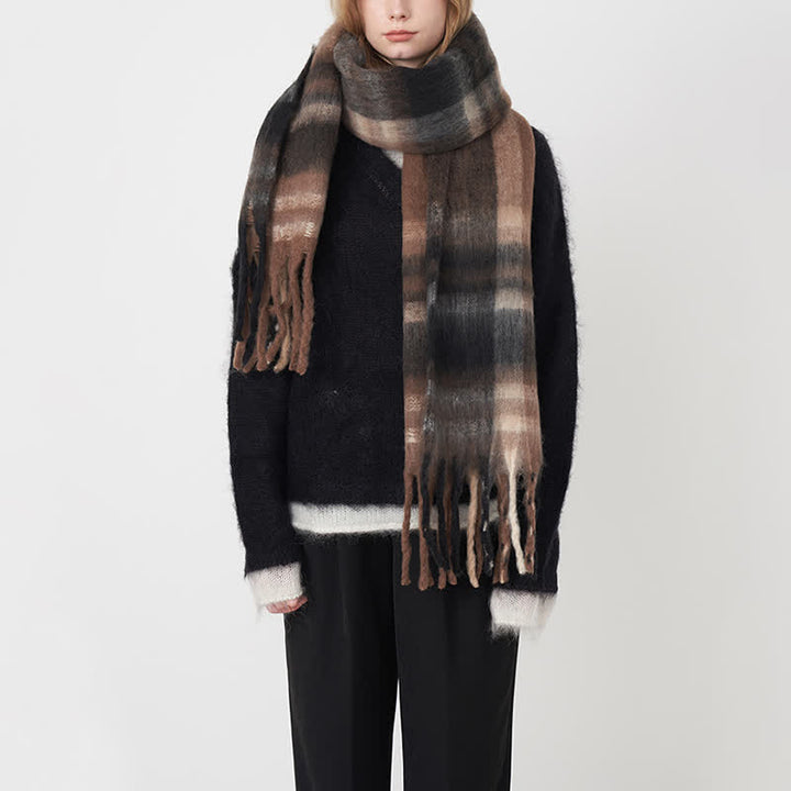 Bufanda gruesa de cuadros escoceses de colores grandes para mujer