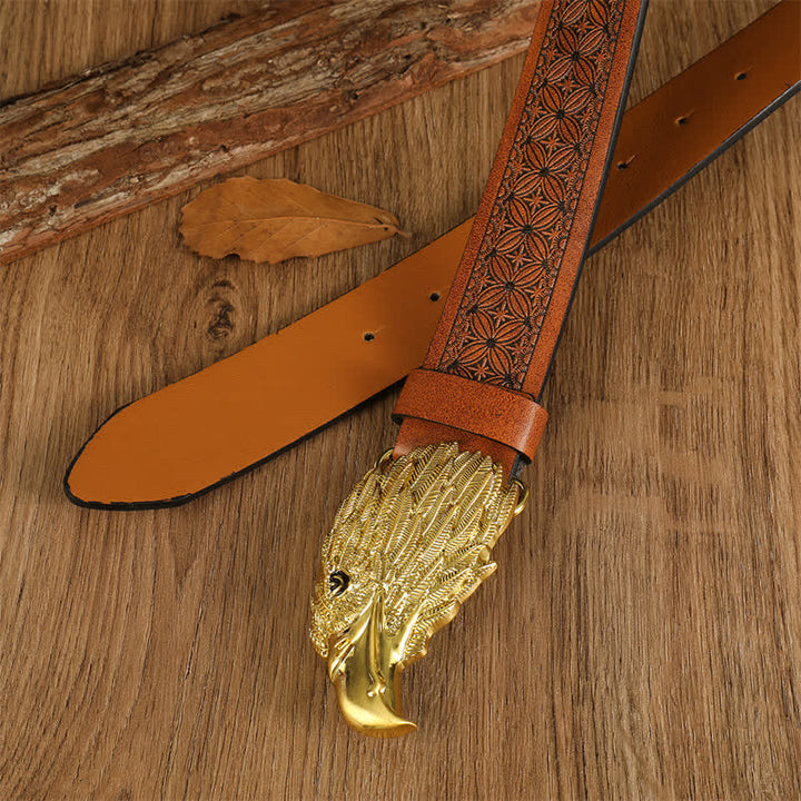 Cinturón de cuero estilo occidental con cabeza de águila y buitre realista para hombre