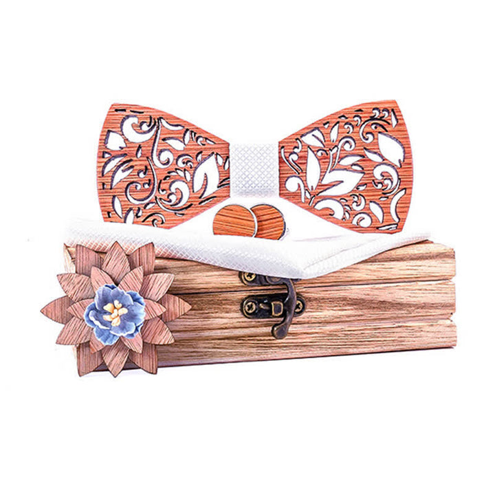 Juego de 4 pajaritas de madera huecas para hombre con forma de planta