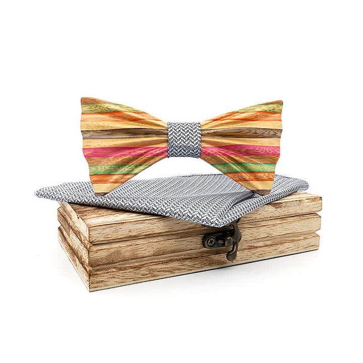 Juego de 2 pajaritas de madera con diseño de arcoíris y arrugas para hombre.