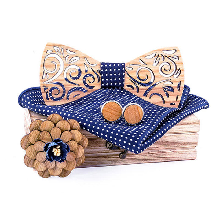 Juego de 4 pajaritas de madera con diseño de hojas huecas para hombre.