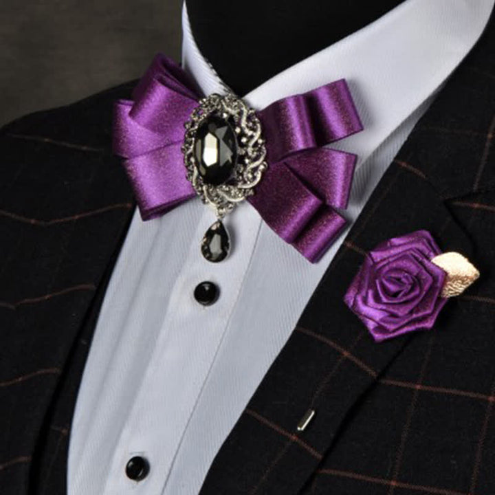 Conjunto de 3 pajaritas de color liso con diamantes de imitación negros