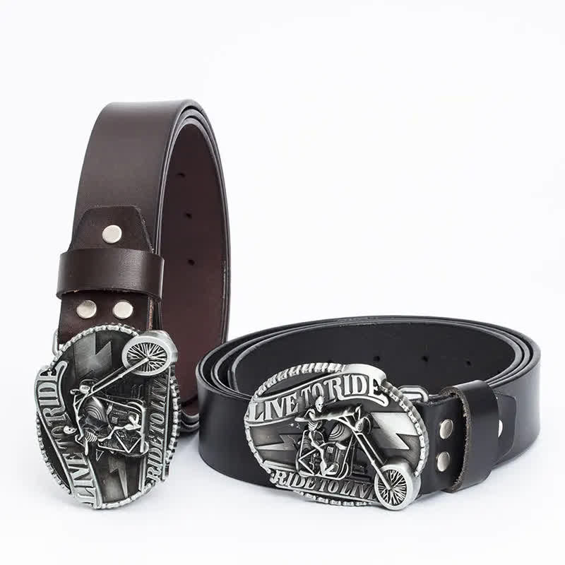 Cinturón de cuero con calavera de motociclista esquelético para hombre