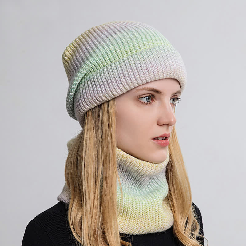 Conjunto de 2 bufandas elásticas con lazo para sombrero y color degradado