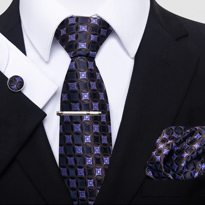 Conjunto de 4 corbatas geométricas brillantes para hombre en morado y negro