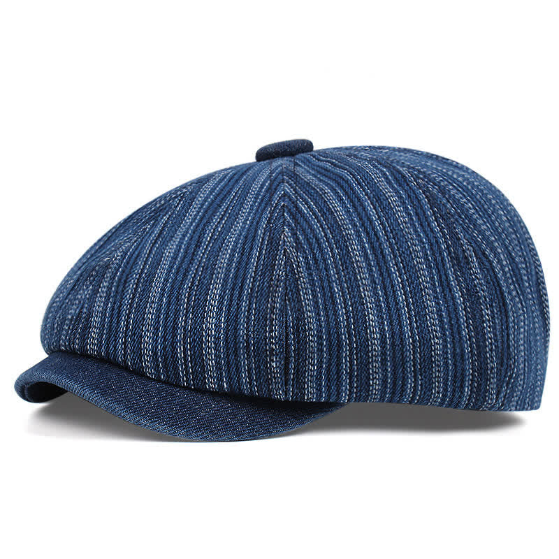 Gorra de boina de vendedor de periódicos octogonal a rayas de moda