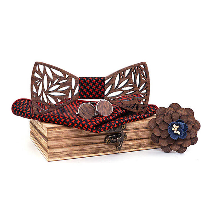Juego de 4 pajaritas de madera con hojas huecas para hombre