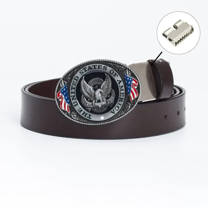 Cinturón de cuero con bandera estadounidense y águila de lujo para hombre