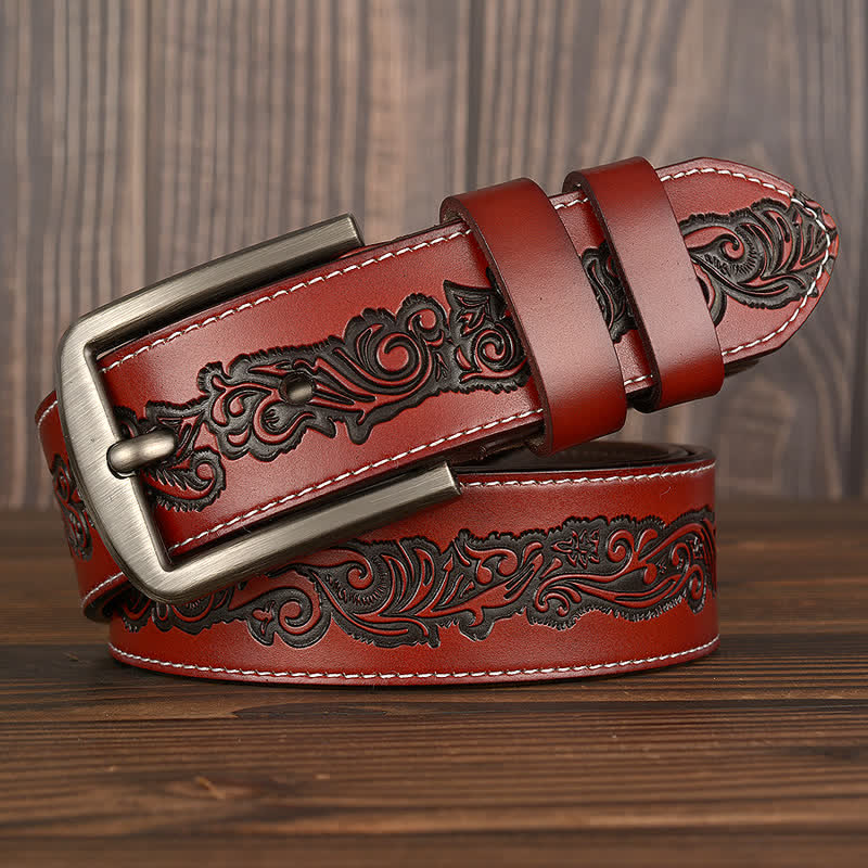 Cinturón de cuero con estampado de flores en relieve de lujo para hombre