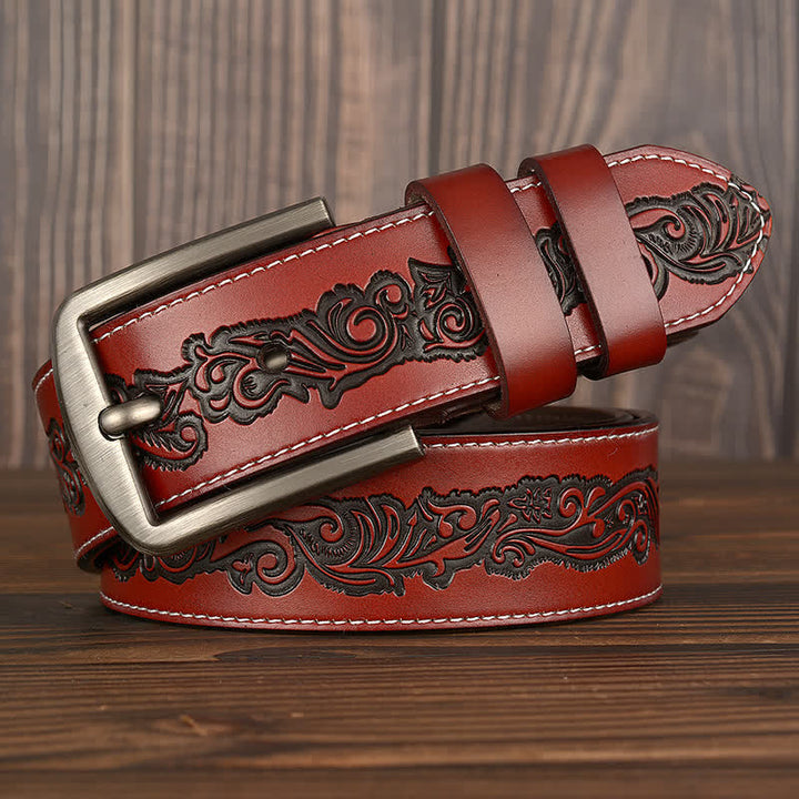 Cinturón de cuero con estampado de flores en relieve de lujo para hombre