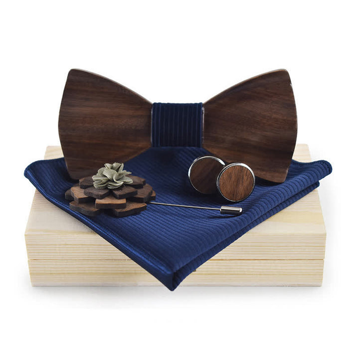 Juego de 4 pajaritas vintage de madera negra para hombre