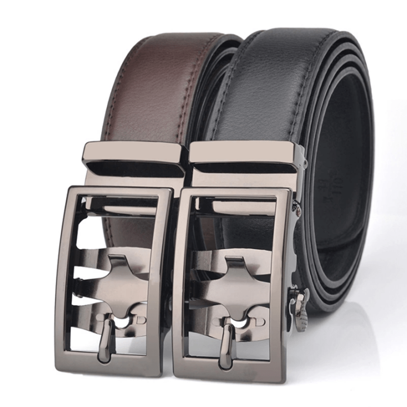 Cinturón de cuero con hebilla automática hueca sofisticado para hombre