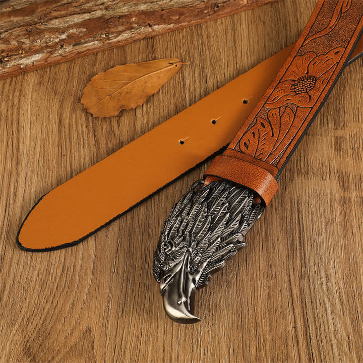 Cinturón de cuero estilo occidental con cabeza de águila y buitre realista para hombre