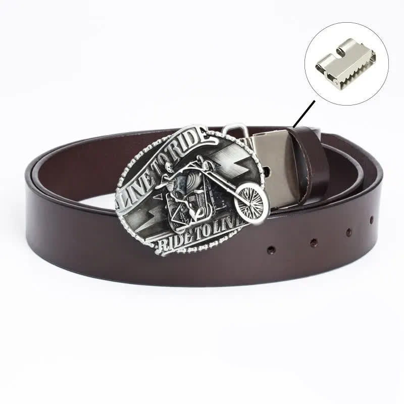 Cinturón de cuero con calavera de motociclista esquelético para hombre