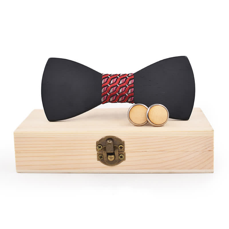 Juego de 2 gemelos de pajarita de madera negros para hombre