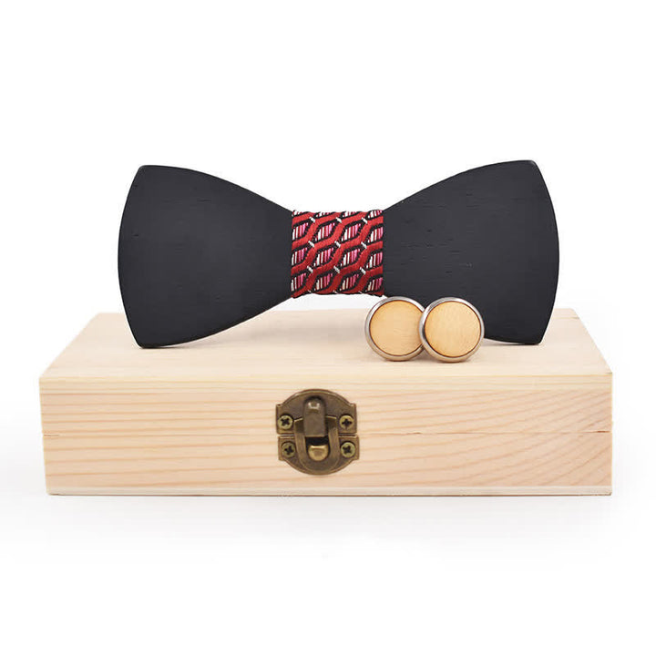 Juego de 2 gemelos de pajarita de madera negros para hombre