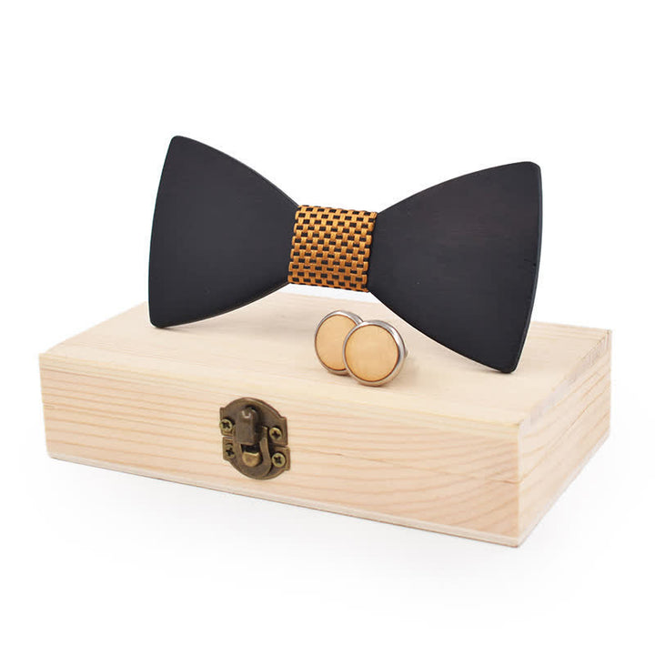 Juego de 2 gemelos de pajarita de madera negros para hombre