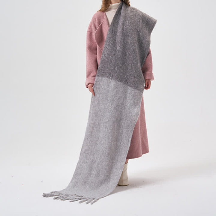 Bufanda sencilla de invierno de dos tonos con flecos para mujer