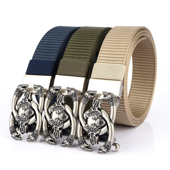 Cinturón de nailon con diseño de lobos feroces en llamas para hombre