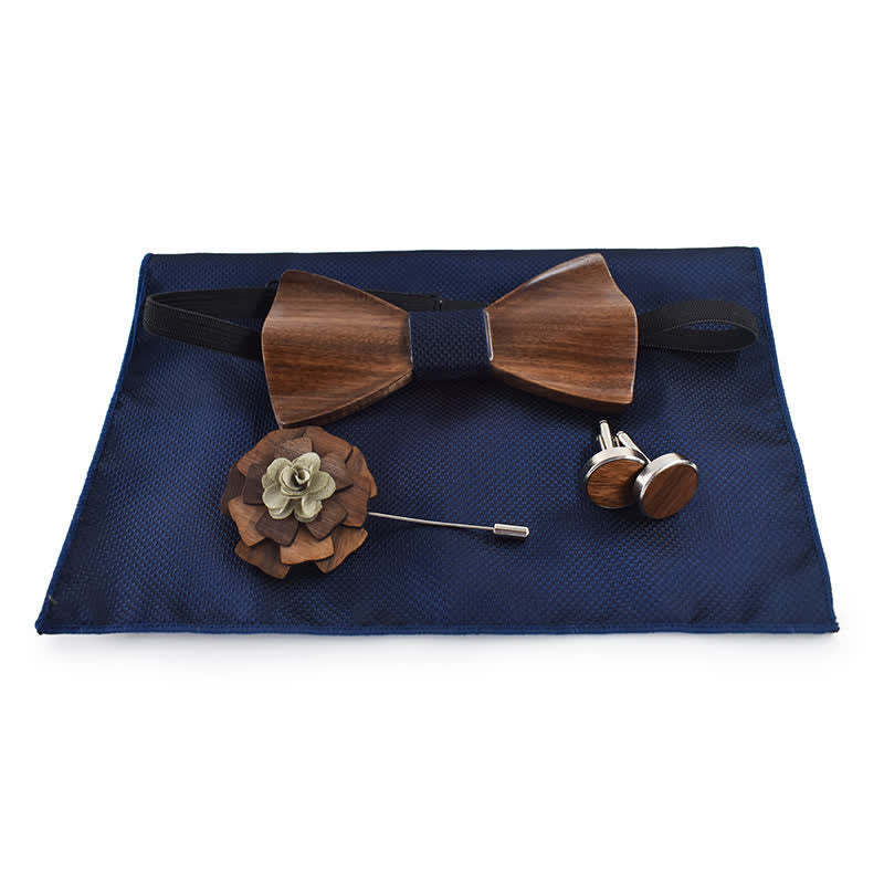 Juego de 4 pajaritas vintage de madera negra para hombre