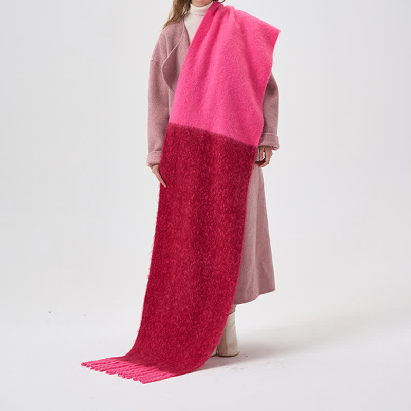 Bufanda sencilla de invierno de dos tonos con flecos para mujer