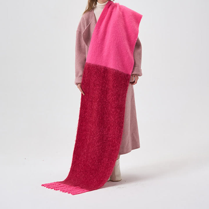 Bufanda sencilla de invierno de dos tonos con flecos para mujer
