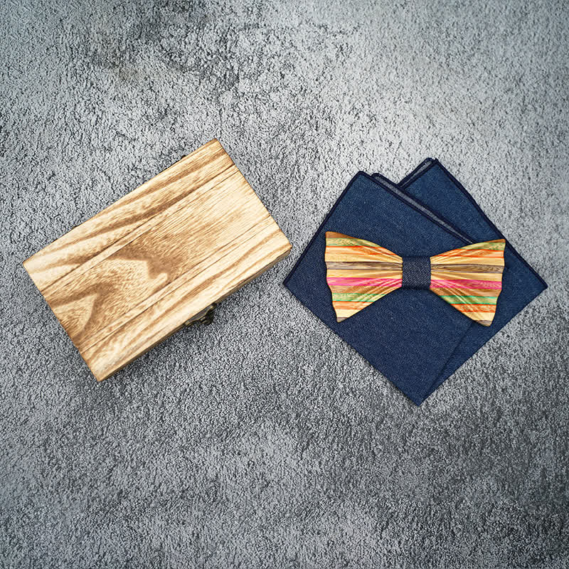 Juego de 2 pajaritas de madera con diseño de arcoíris y arrugas para hombre.