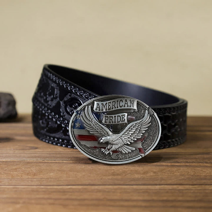 Cinturón de cuero con hebilla de águila American Pride para hombre, hecho a mano