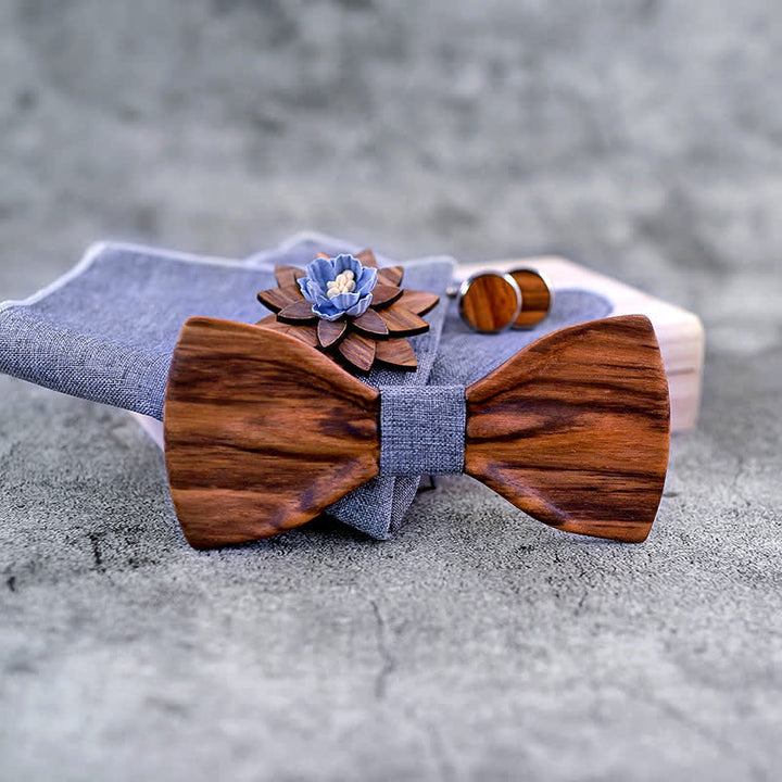 Juego de 4 pajaritas de madera cóncavas formales para hombre