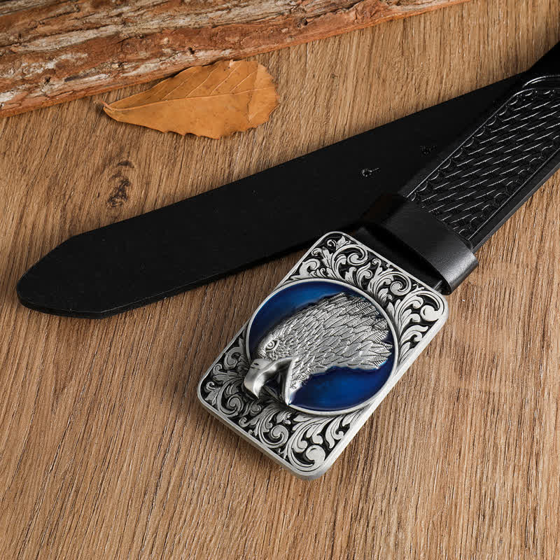 Cinturón de cuero occidental rectangular con cabeza de águila calva para hombre