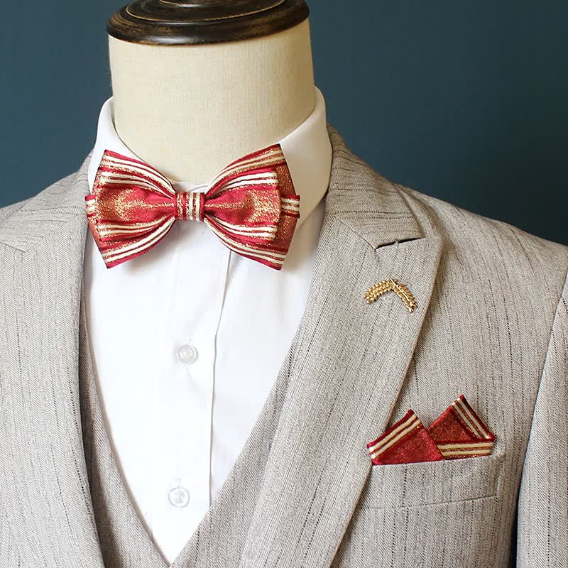 Conjunto de 2 pajaritas plisadas a rayas para hombre