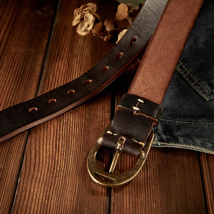 Cinturón de cuero resistente con hebilla de cobre para hombre