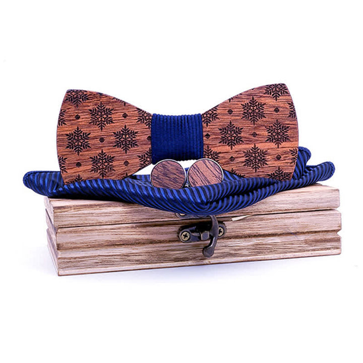Juego de 3 pajaritas navideñas de madera con diseño de copos de nieve para hombre