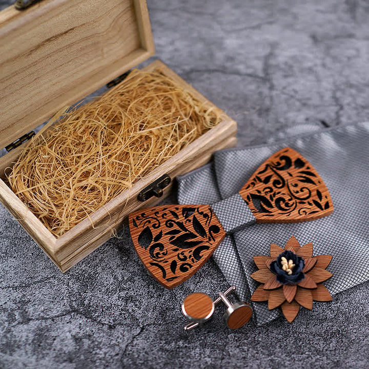 Juego de 4 pajaritas de madera huecas para hombre con forma de planta