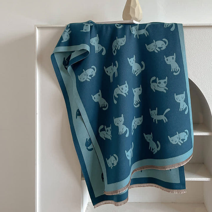 Bufanda grande resistente al frío con estampado de gato y cálida para mujer