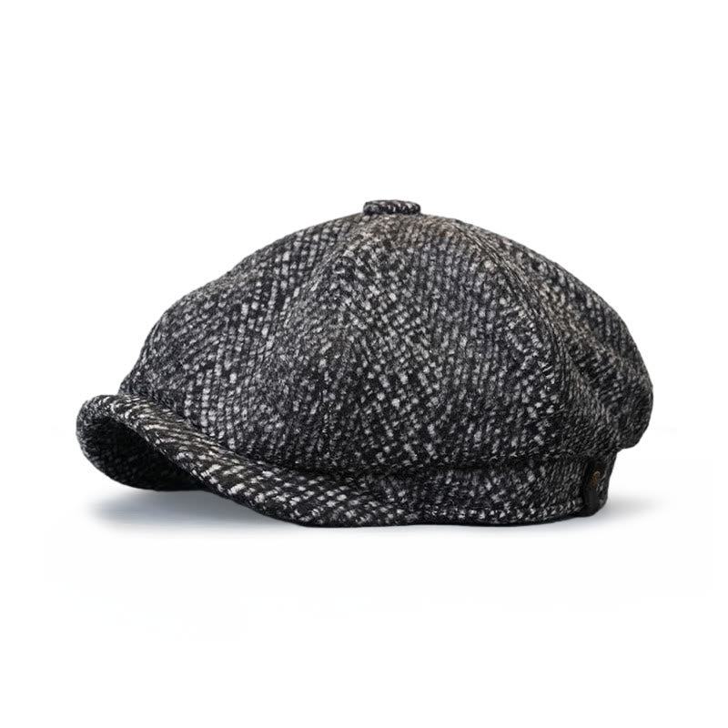 Boina octogonal de tweed con motas negras para repartidor de periódicos