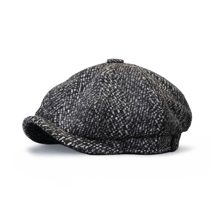 Boina octogonal de tweed con motas negras para repartidor de periódicos