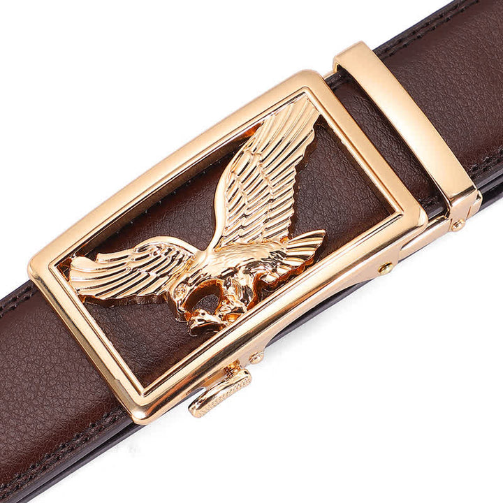 Cinturón de cuero con decoración de águila halcón en vuelo hueco para hombre