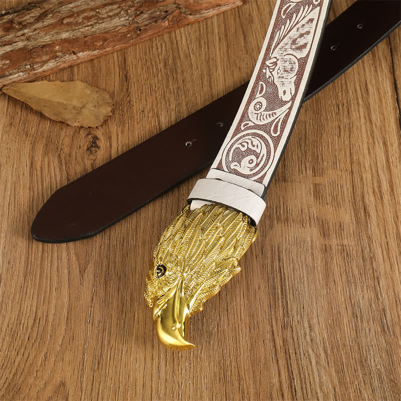 Cinturón de cuero estilo occidental con cabeza de águila y buitre realista para hombre