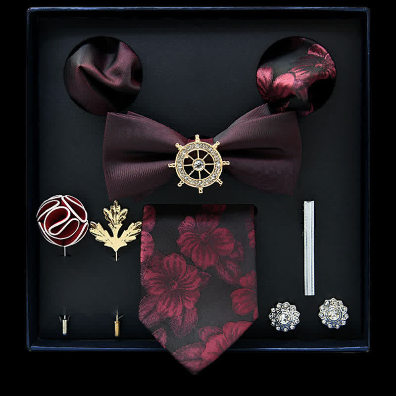 Caja de regalo con 8 pijamas informales con diseño floral burdeos y negro