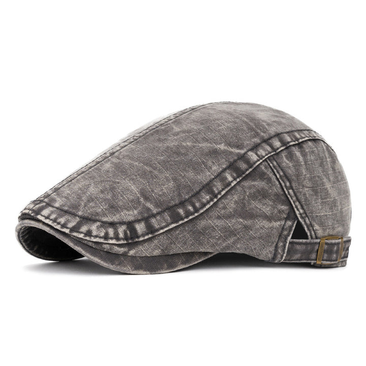 Boina de algodón puro estilo británico lavado para primavera y verano - Gris oscuro - Ajustable (22"-24") - image 15