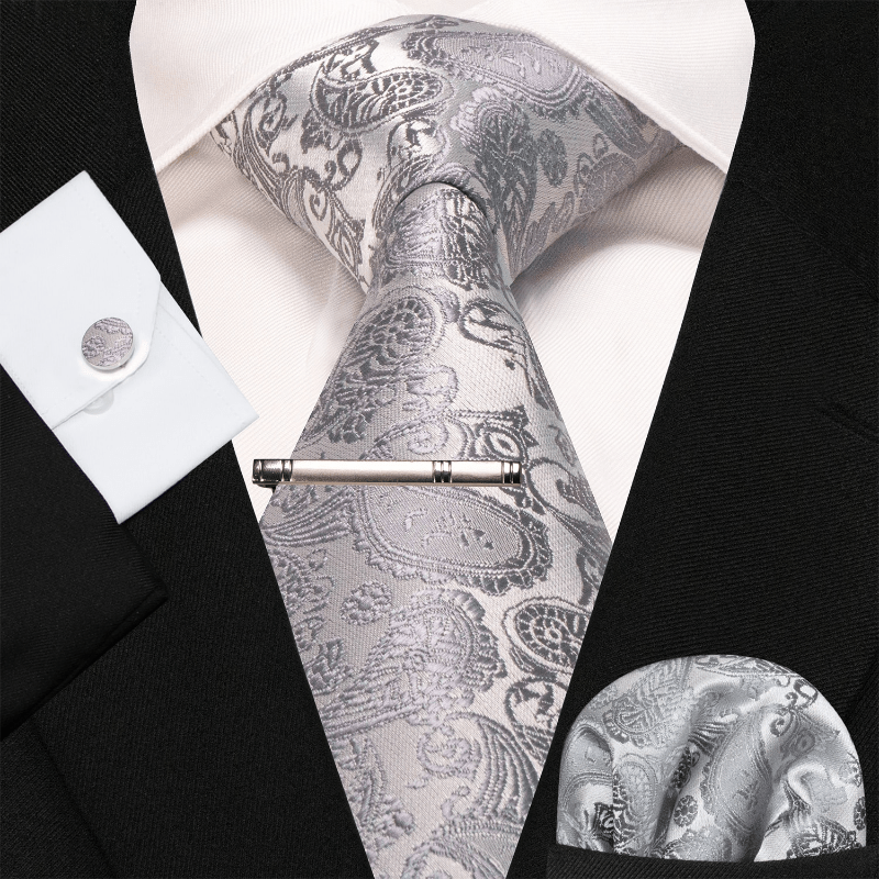 Conjunto de 4 corbatas grises con estampado de cachemira para hombre