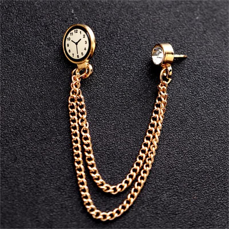 Broche de cadena con reloj y placa vintage para hombre