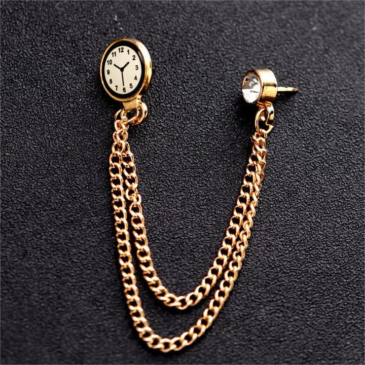 Broche de cadena con reloj y placa vintage para hombre