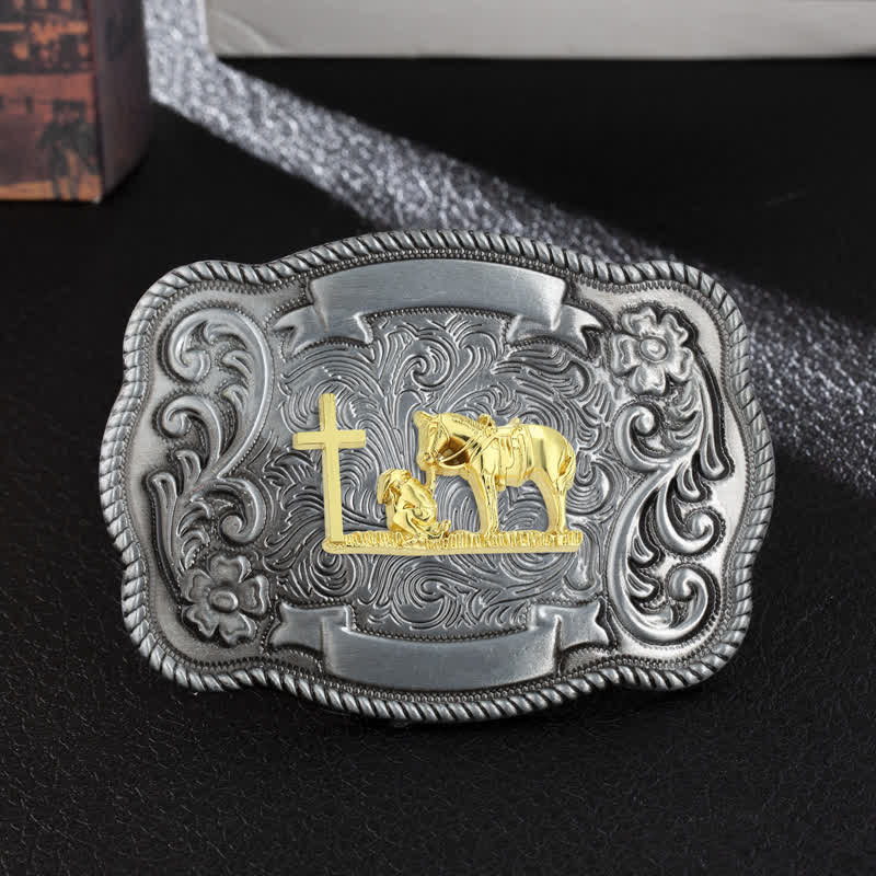 Cinturón de cuero con hebilla de animal tallado en oro para hombre hecho a mano