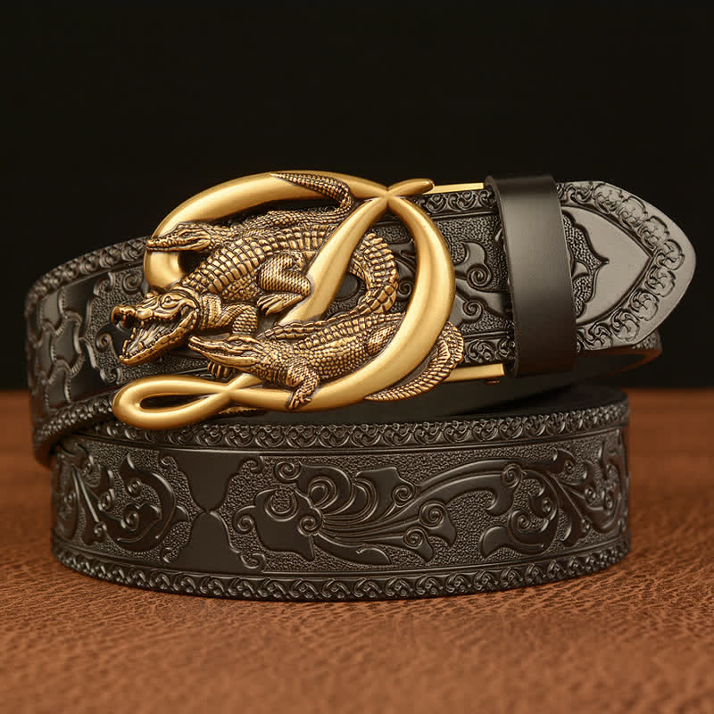 Cinturón de piel con relieve de cocodrilo para hombre