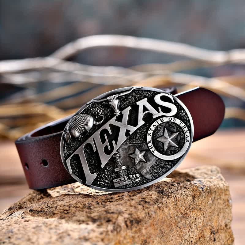 Cinturón de cuero con hebilla estilo Texas State Heritage para hombre, hecho a mano