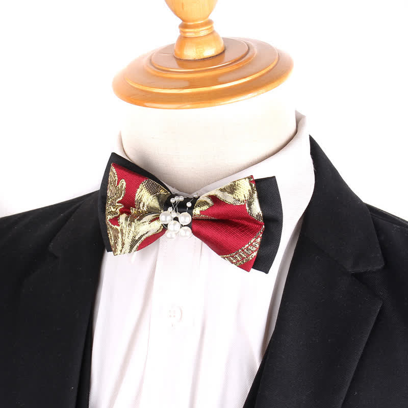 Pajarita de lujo con cuentas florales en tono dorado para hombre
